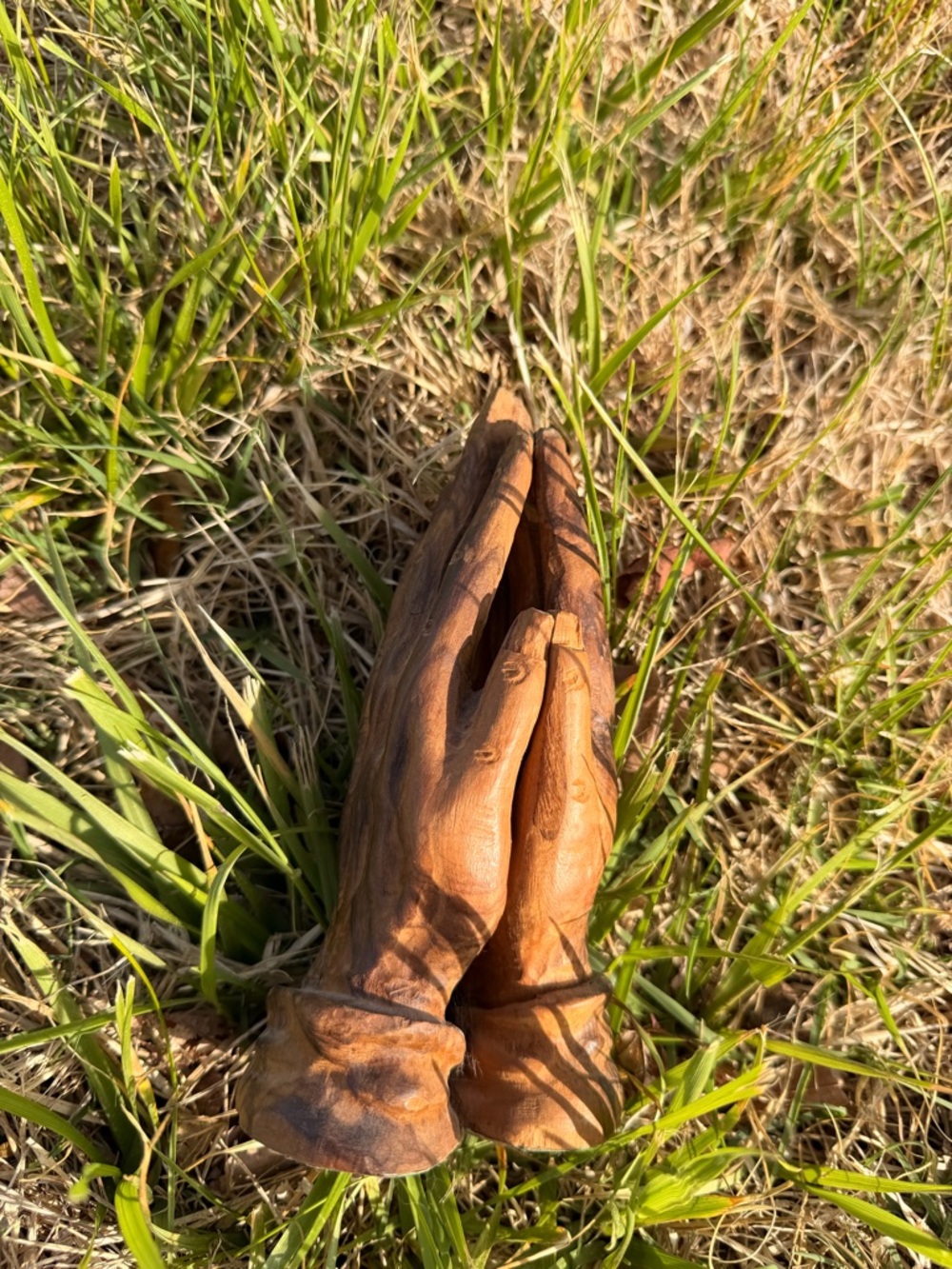 Vintage Hand-Carved Wooden Praying Hands - Warm Brown